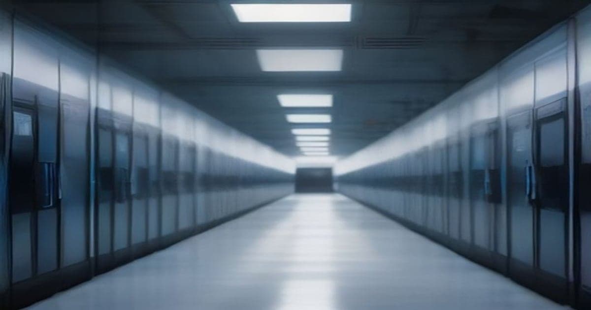A modern, high-tech server room with glowing blue indicator lights and structured cabling representing international AI infrastructure.