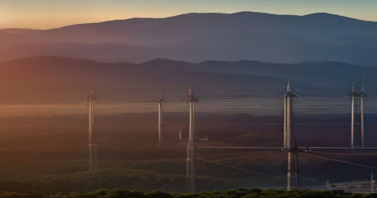 Large-scale utility solar and battery energy storage system operating under a dynamic sky near modern transmission lines.